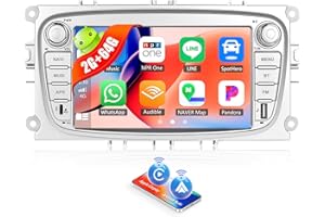 SIXWIN 2G+64G Android Car Stereo for Ford Focus II S-Max Mondeo Galaxy II C-Max 7 Inch Touch Screen with CarPlay Android Auto Mirror Link Bluetooth FM 28UI Backup Camera GPS Navigation WiFi FM SWC MIC