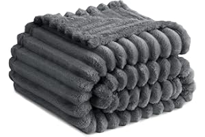 RUIKASI Przytulny puszysty koc szary - 150x200cm koc polarowy, koc na sofę, koc na kanapę do salonu, dekoracyjny koc dzienny, miękki wełniany koc, ciepły koc sztruksowy jako koce do salonu i