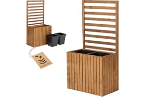 ‎HOMERZO Pflanzkübel mit Rankgitter Spalier mit Pflanzkasten Blumenkasten aus Holz für Garten Balkon Terrasse Hochbeet mit 18L Kunststoff-Pflanzeneinsatz (vertikal-braun, 67x36x55 H130)