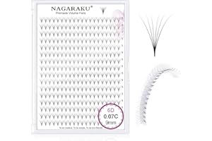 NAGARAKU Estensioni Ciglia 320Pcs Ventaglio Russo Volume Gambo Lungo Ventaglio Base Sottile A Punta Naturale Pre Smazzato Soffici Cluster Di Ciglia Finte Premade Fans Eyelash (6D 0.07 C Curl 9mm)