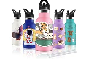 KollyKolla Gourde Isotherme Enfant, Gourde Inox 350ml, Impression 3D Gourde Isotherme Petite, Sans BPA, Gourde Reutilisable, Bouteille Isotherme avec Paille pour Enfant, Adultes, Sport, Bureau