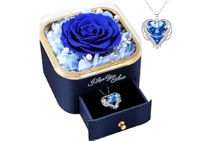 FRFG Ewige Echte Rose mit Halskette, Muttertagsgeschenke für Mama, Ewige Blume Geschenke für Frauen Mama Oma, Konservierte Rose geben Valentinstag Muttertag - Blau