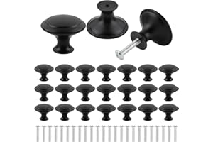 BREANIFULL 24 Noir Mat Tiroir de Porte,Boutons de Placard Noirs, 30mm Rond Bouton de Meuble,Rond Poignée Cuisine Noir avec Vis pour Meubles Tiroirs Armoires Portes Salle de Bains (Forme de Champignon)