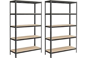 SONGMICS 5-Tier Heavy-Duty Shelving Units, Set of 2 Steel Shelving Units for Storage, Boltless Assembly, for Garage, Shed, Load Capacity 750 kg, 60 x 120 x 200 cm, Black GLR060B02