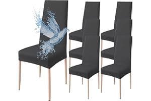 Poligino Housse de Chaise 6 pièces Imperméables, Housse de Chaise Salle à Manger, Housse Chaise Extensible, Universel, Facile à Installer, Facile à Nettoyer (Noir,6 pièces)
