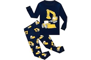EULLA Kinder Jungen Schlafanzug Langarm Baumwolle Winter Pyjama Set Feuerwehrwagen Dinosaurier Bagger Traktor Zug Zweiteiliger Nachtwäsche 1-7 Jahre 92 98 104 110 116 122