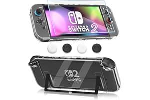 FANPL Clear Case for Nintendo Switch 2 (2025), Protective Cover for Switch 2 and Joy Con Controller with 1 Screen Protector 4 Thumb Grip Caps - Strong and Durable, Not Easy to Fall Off