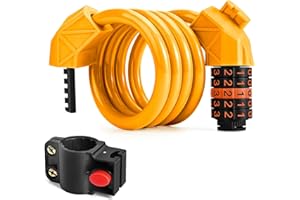 Enloffi Candado Bicicleta 120CM Candado de Cable Código de 5 Dígitos Alta Seguridad Candado de Combinación Cable de Bloqueo Antirrobo para Bicicletas con Soporte para Equipos de Exterior, Naranja