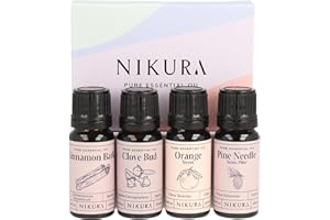 Nikura Christmas Essential Oil Gift Set - 4 x 10ml | Essential Oils for Diffusers for Home, Aromatherapy, Clean Home | Cinnamon, Clove, Sweet Orange, Pine Needle | UK Made