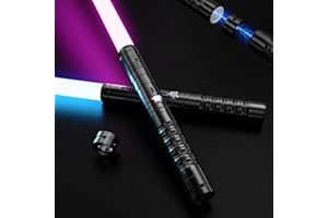 KYWLCO Laserschwert Kinder,RGB 15 Farben 2 in 1 Metallgriff Lichtschwert,Duell Lightsaber mit 4 Modi,USB-C Wiederaufladbar FX-Lichtschwerter für Kinder und Erwachsene, Halloween Cosplay (Schwarz 2pc)