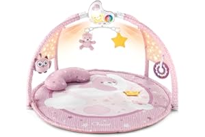 Chicco Enjoy Colours Tapis d'Éveil et de Jeux 3 en 1, Gym Electronique Multifonction, Projecteur d'Etoiles, Veilleuse Amovible et Musique Relaxante - Jouets pour Bébé dès la Naissance - Rose