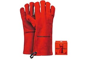 Feuermeister Premium BBQ Grillhandschuhe Gr. 10 in der Farbe Rot aus Rindspaltleder, Länge: 33cm, 50173615B