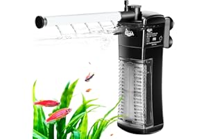 AQQA Internal Fish Tank Filter, 3 in 1 Submersible Aquarium Filter Pump with Adjustable Water Flow,Ultra Silent Biochemical Filtration Powerful Pump for 15-40L Aquariums(S)