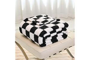 ‎DREAMLANDING DREAMLANDING Schachbrettdecke, kariert, Schachbrett, Gingham-Überwurf, Decke, flauschig, gemütlich, dick, warm, weiche Mikrofaser, kariert, Decke für Heimdekoration, Bett, Sofa, Couch (schwarzes Karo,