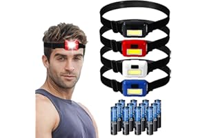 SerDa-Run 4 Pack Led Headlamp Flashlight for Adults and Kids, 1.1oz/31g COB Flood Light Ultra Bright Head Lamp with 3 Modes, Waterproof Work Headlight for Family Camping Running Reading