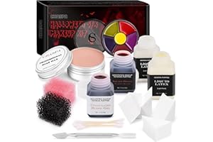 CHASPA Halloween Liquid Latex Special Effects SFX Makeup Kit for Fake Scar Wound Makeup - Scar Wax + 2 Btl Liquid Latex + 2 Btl Fake Blood + Spatula Tool + 2Pcs Stipple Sponge for Halloween Cosplay