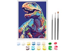 Zimrobin Peinture Par Numéros à partir de 7, 8, 9 Ans, Fille et Garçon, Peinture Par Numéros pour Enfants avec Cadre, 3 Pinceaux et Peintures Acryliques, 18 x 24 cm (Tyrannosaurus Rex2)