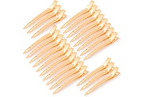 GEELBS 24 Pieces Duck Bill Hair Clips, 3.5 Inch Rustproof Metal Alligator Curl Clips with Holes for Hair Styling(golden)