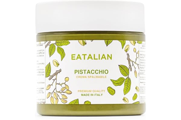 EATALIAN by AMZ BETTER Crema de Pistacho, Deliciosa Crema para Untar con un Sabor Dulce y Único, Ideal para Pan, Perfecta con Helado, Excelente para Dubai Chocolate, 200 gr Made in Italy
