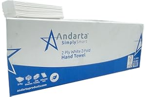 Andarta - 2Ply White Z-Fold Embossed Hand Towels - Bulk Box of 2,996 (14 Sleeves of 214 Towels) - Soft, Strong and Highly Absorbent - Controlled Dispensing - Disposable Hand Towels