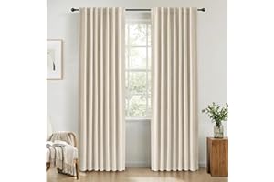 INOVADAY 100% Blackout Curtains 84 Inch Drop 2 Panels Thermal Insulated Curtain, Back Tab Rod Pocket Curtains with Coating Back Layer for Bedroom Living Room,50" W x 84" L,Cream