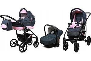 BabyLux® Carrito de Bebé Sistema de Viaje Set 3 en 1 - Largo - incl. Capazo, Silla de Paseo, Silla Coche - Cochecito - con Bolso cambiador, Cubierta para la lluvia, Mosquitera etc.