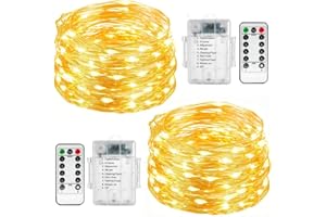 FANSIR Fairy String Lights, 2 Set 33ft 100 Led Fairy Lights Battery Operated Copper Wire Lights with Remote Control, 8 Mode Waterproof Lights for Home Garden Bedroom Centerpiece Wedding Party (Warm white)