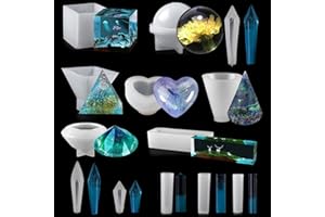 EPODA Moule en Résine Epoxy 13 Pièces - Silicone pour Cercles, Cubes, Pyramides - Coulée d'Oreilles, Pendentifs, Bijoux