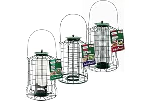 TOPLINE Squirrel Proof Bird Feeders Bundle - 3 x Bird Food Green Plastic Wire Cage for Fat Balls, Peanuts & Seeds Bird Feeders for Wild Birds - Easy Clean Hanging Bird Feeder for Small Garden Birds