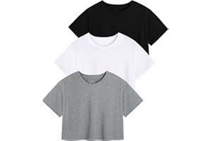 Star Vibe 3 Pack Cotton Crop Tops Gym for Women Round Neck Cropped Athletic Top Workout Yoga Tops T-Shirt Women