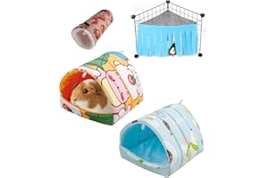SEESUNO 4 Pcs Guinea Pig Bed Accessories, Guinea Pig Hideout Washable Small Animal House for Dwarf Rabbits Chinchillas Hamsters Hedgehogs Ferrets Bearded Dragons and Rats