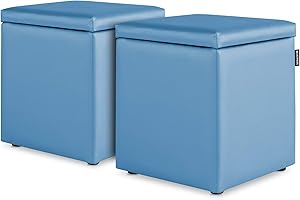 HAPPERS Pack 2 Puff Cubo Arcón Polipiel para Salón o Dormitorio Celeste