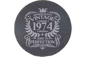 ALWAYS LOOKING GOOD 50th Birthday Gift for Men Vintage 1974 Aged to Perfection Engraved Slate Coaster Present for 50 Year Old Etched Natural Slate Placemat (Round Slate)