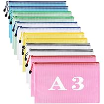 GoodtoU - Lot De 18 Pochettes A3 à Fermeture Zippée - PVC Transparent Et Coloré - Porte-Documents