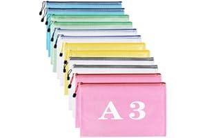 GOODTOU Plastic-Wallets-A3-Folders-Plastic-Folders Plastic Document Bags Zipper Bag Zip Wallet, Pack of 12