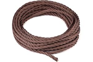 10 Meters 3 Core Brown Braided Electrical Cable Licperron Vintage Antique Cloth Covered Fabric Twisted Electrical Wire for DIY Industrial Pendant Light, VDE Certification