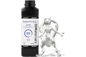 SuperFast 8K 22um Resolution Water Washable Resin, 0.5 sec Pressure (50um), Made in Korea by 3DMaterials (1000g, Transparent)