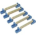 MY MIRONEY Terminal Block Blue Terminal Bus Bar 10 Positions Screw Brass Terminal Grounding Strip Bus Bar Block Pack of 5