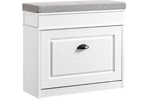 SoBuy Scarpiera Salvaspazio Slim con Seduta Panca Scarpiera da Ingresso Contenitore in Legno Mobile Ingresso per Scarpe, 61x24x54cm Effetto Legno Invecchiato Bianco FSR82-K-WG