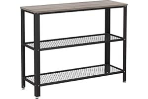 ‎VASAGLE VASAGLE Konsolentisch, Flurtisch mit 2 Gitterablagen, Beistelltisch, Sideboard, Wohnzimmer, Flur, 101,5 x 35 x 80 cm, schmal, Stahl, im Industrie-Design, Greige-schwarz LNT081B02
