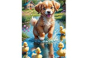 TOSTOG Diamond Art Painting Kits for Adults and Beginners,DIY 5D Dog and Ducks Diamond Kits Round Full Drill Diamond Art Picture Crystal Art for Home Wall Decoration 30x40cm/12x16inch