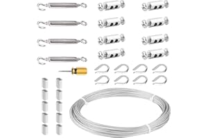 Delamiya 20 m 2 mm linka stalowa ze stali nierdzewnej 304, zestaw linek drucianych, linka stalowa z oczkami, zamek napinający M5, zestaw napinający liny, do firanek, String Light Suspension