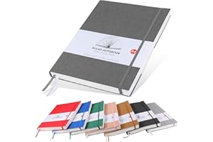 HIJYOO A4 Notebook Lined Note book 320 Pages 100gsm Paper Thick Notebook Journal, Extra Large Softcover Notepad with Inner Pocket, 2 ribbon page marker for Women Men Work School (Grey)