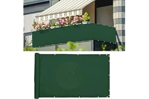 Ommda Brise Vue Occultant HDPE 95% Crème Solaire Anti UV Imperméable et Résistante Brise Vue pour Balcon Jardin Terrasse avec Corde en Nylon et Serre-câble,185 g/m²,Vert Profond,0.9x3m