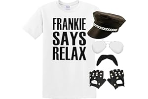 I LOVE FANCY DRESS Adults 80s Pop Star Costume - White Slogan T-Shirt, Leather-Look Biker Cap, Studded Gloves, Sunglasses, Black Moustache - Mens 1980s Music Icon Best of British Party Fancy Dress Costume