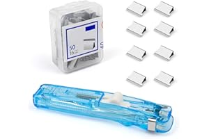 Hefter Ohne Klammern, DEANKEJI Blau Heftklammern Klein, 50 Stück Kleine Binder Clips, Mehrzweck Clip Hefter Set, Kann für Büroarbeit, Dokumentensortierung, Datensortierung Verwendet Werden