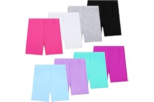 KEREDA 8 Pack Girls Shorts Black Cycling Dance PE Shorts for Girls Kids Child Teen Bike School Sports Breathable Elastic Soft Cotton 2-10 Years