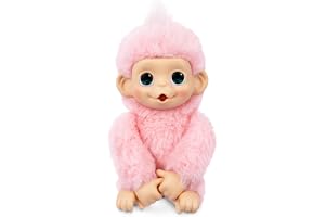 Little Live Pets Baby Monkey Minis – Luna Lemon. Interaktywna zabawka dla zwierząt domowych. Ponad 20 dźwięków i reakcji. Miękkie różowe futro. 18,8 cm wysokości. Karmić, pielęgnować. Reaguj