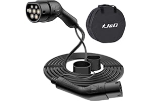J&D Cavo di Ricarica EV Tipo 2, Modalità 3 Tipo 2 Cavo di Ricarica con Borsa da Trasporto, | Trifase | 16A | 11KW | 5 Metri, Compatibile per Model 3/X/Y/S, Zoe, ID.3, ID.4, E-Tron, Kona EV, ecc