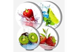 WALARKY Lot de 4 cache-plaques ronds en métal avec fruits colorés pour cuisinière électrique cuisinière à gaz protection de four ustensiles de cuisine accessoires de salle à manger table de cuisson décorative